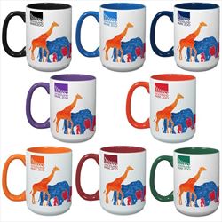 DX8210 15 Oz. Ceramic Two-Tone Mug With Colored Handle And Full Color Custom Imprint